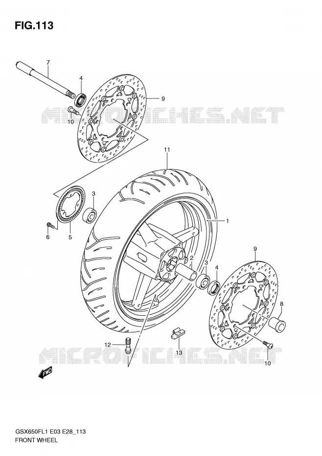 VOORWIEL (GSX650FAL1 E28) Suzuki MOTO 650 GSX-F 2011  GSX650FL1(E3/E28)