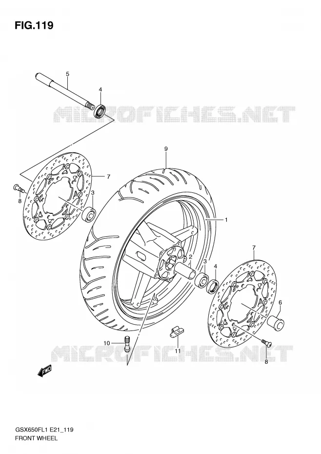VOORWIEL (GSX650FUL1 E21) Suzuki MOTO 650 GSX-F 2011  GSX650FAL1(E21)