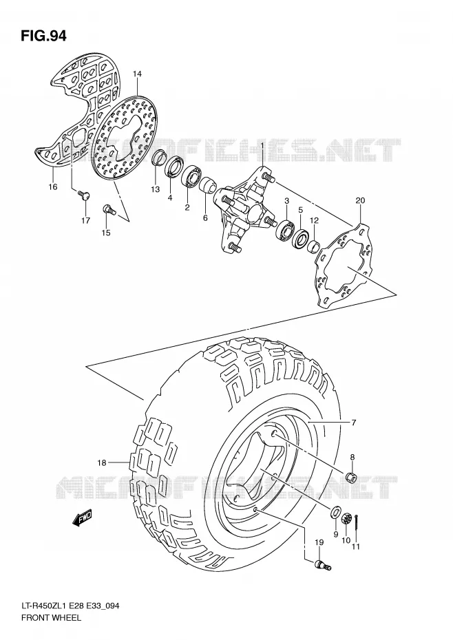 VOORWIEL (LT-R450L1 E28) Suzuki QUAD 450 QUADRACER 2011  LT-R450L1(E28/E33)