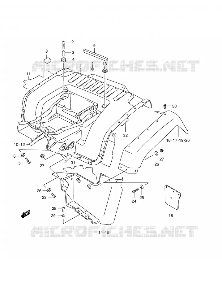 ACHTERSPATBORD (MODELE W) Suzuki QUAD 500 QUADMASTER 2000  LT-F500FY(E24)