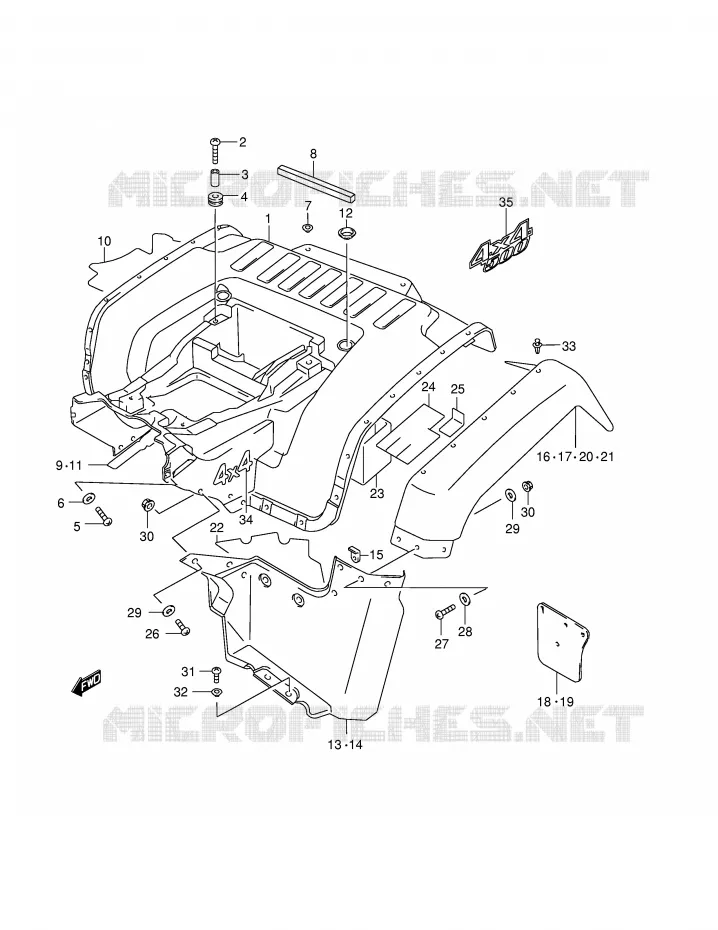 ACHTERSPATBORD (MODELE K1/K2) Suzuki QUAD 500 QUADMASTER 2000  LT-F500FY(E24)