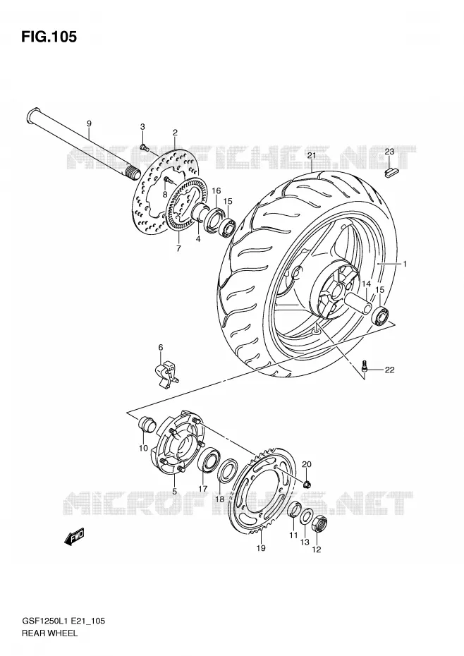 ACHTERWIEL (GSF1250AL1 E21) Suzuki MOTO 1250 BANDIT 2011  GSF1250AL1(E21)