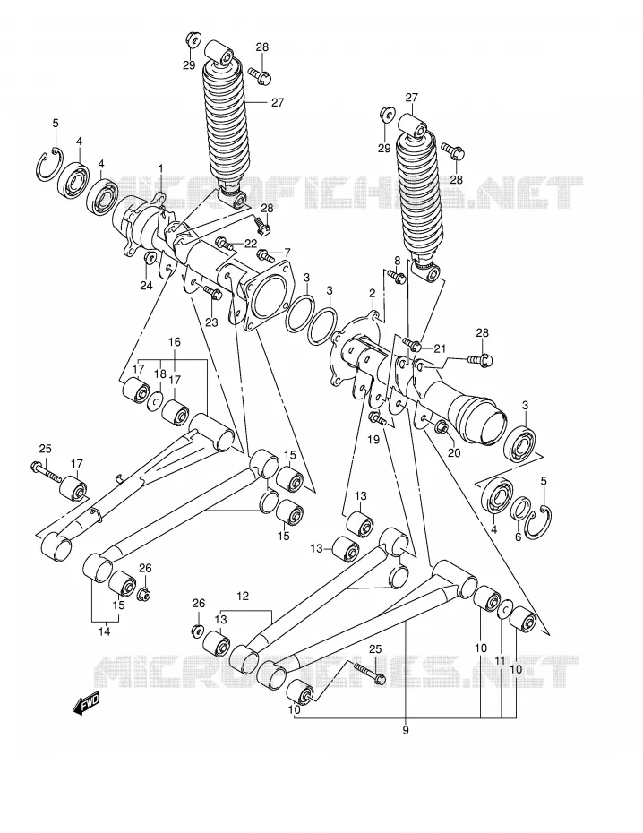 ACHTERWIELOPHANGING ASSY (MODELE K1) Suzuki QUAD 500 QUADMASTER 2000  LT-F500FY(E24)