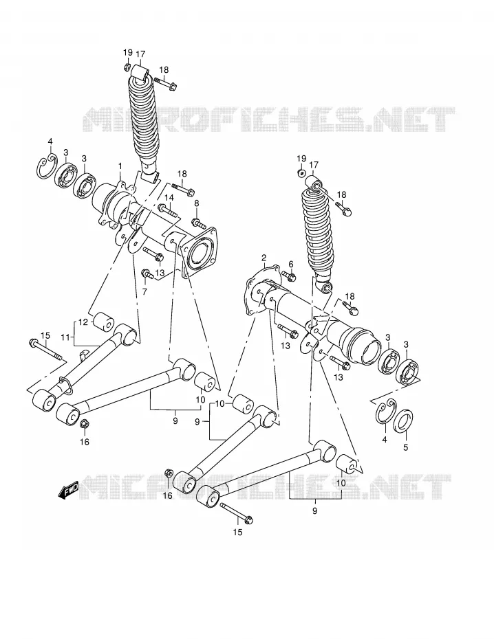 ACHTERWIELOPHANGING ASSY (MODELE W/X) Suzuki QUAD 500 QUADMASTER 2000  LT-F500FY(E24)