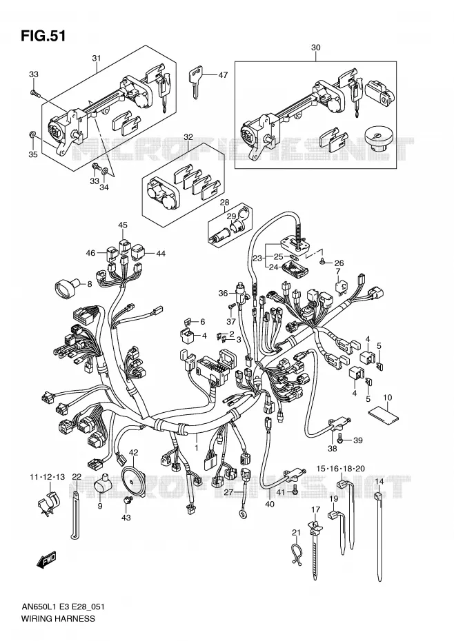 BEDRADING (AN650L1 E3) Suzuki SCOOTER 650 BURGMAN 2011  AN650L1(E3/E28)