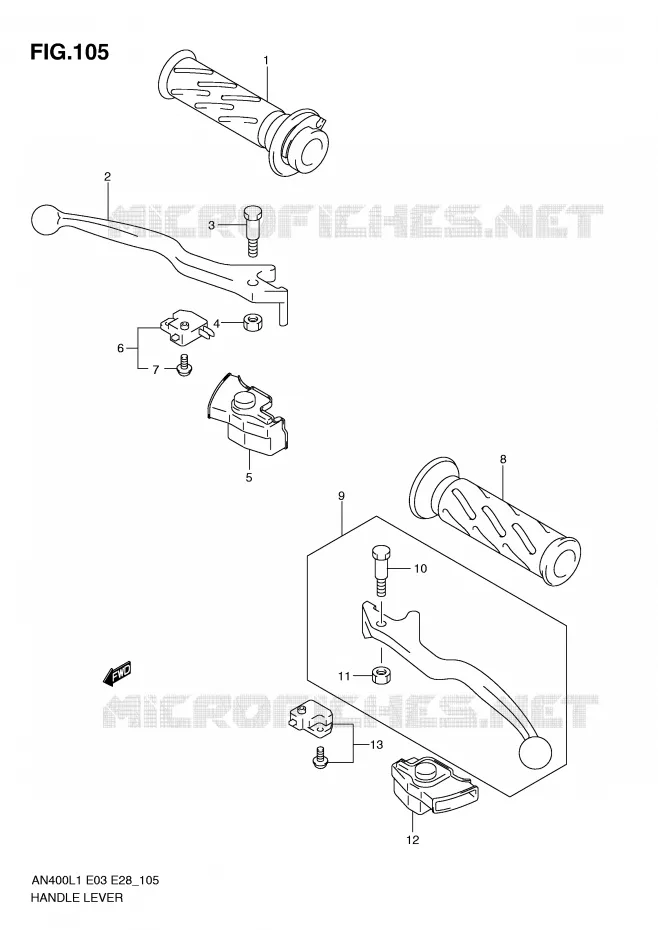 HEFBOMEN - HANDGRIPS (AN400L1 E3) Suzuki SCOOTER 400 BURGMAN 2011  AN400ZAL1(E03)