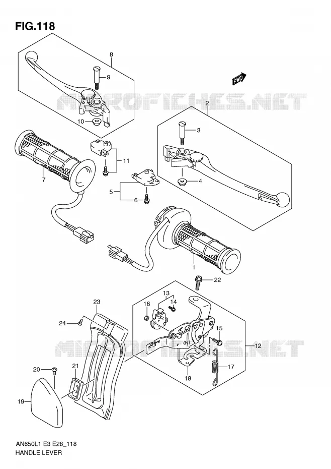 HEFBOMEN - HANDGRIPS (AN650AL1 E28) Suzuki SCOOTER 650 BURGMAN 2011  AN650L1(E3/E28)
