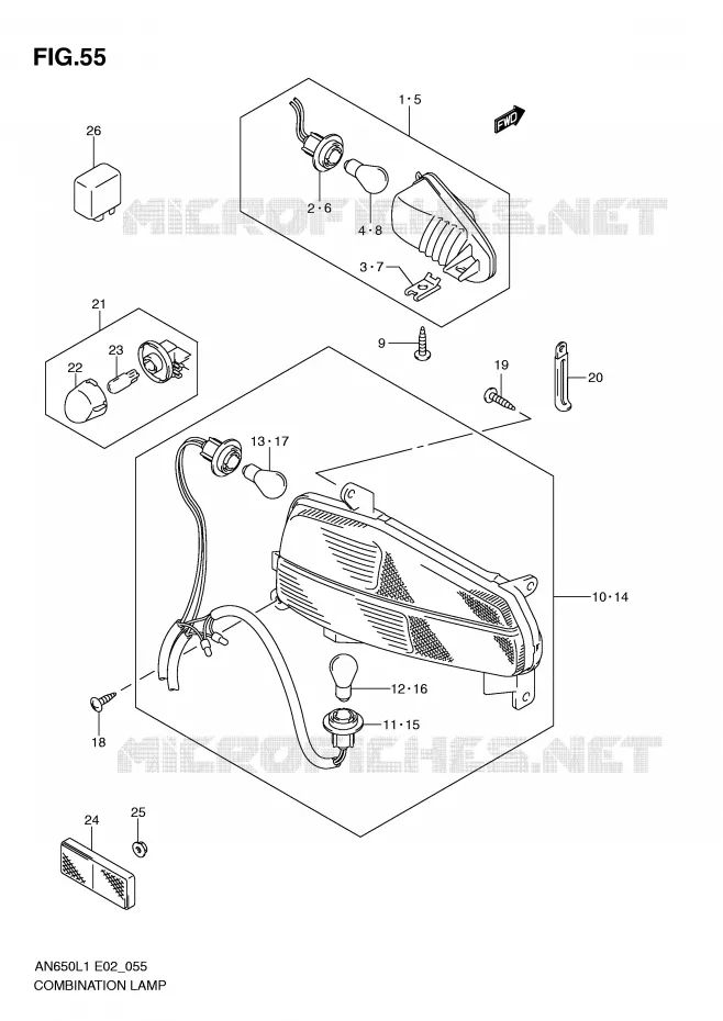 TAIL LIGHT ASSY - INDICATOREN (AN650AL1 E51) Suzuki SCOOTER 650 BURGMAN 2011  AN650AL1(E2)