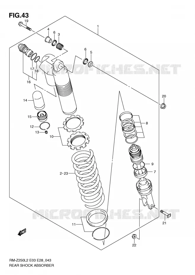 ACHTER SCHOKDEMPER (RM-Z250L2 E28) Suzuki MOTO 250 RM-Z 2012  RM-Z250L2(E03)