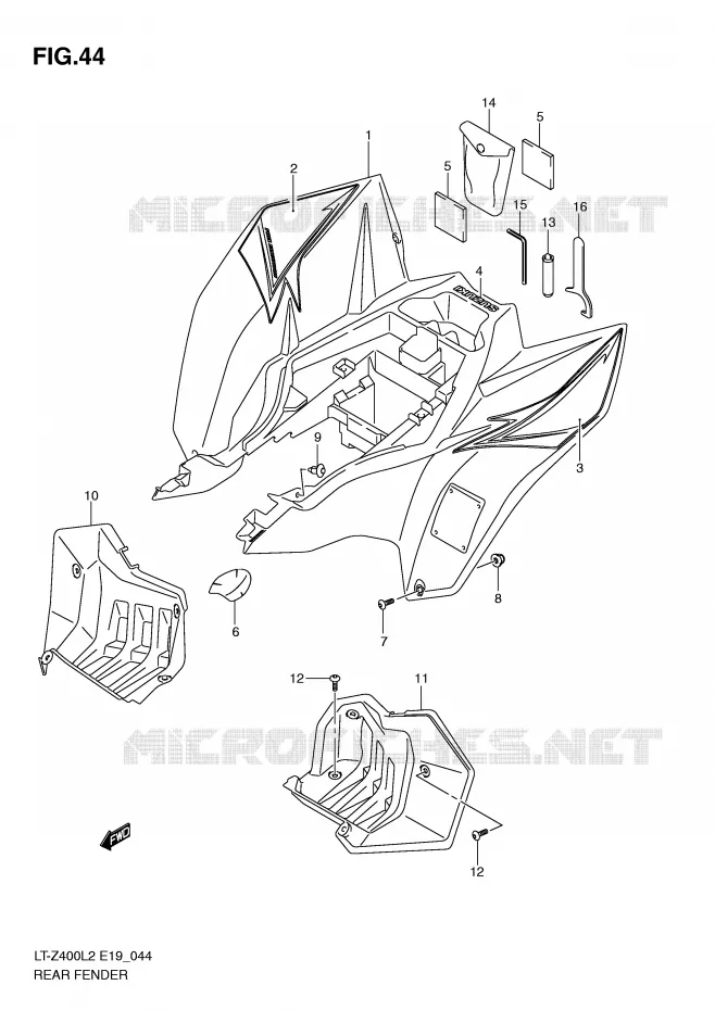ACHTERSPATBORD (LT-Z400L2 E19) Suzuki QUAD 400 QUADSPORT 2015  LT-Z400L2(E19)