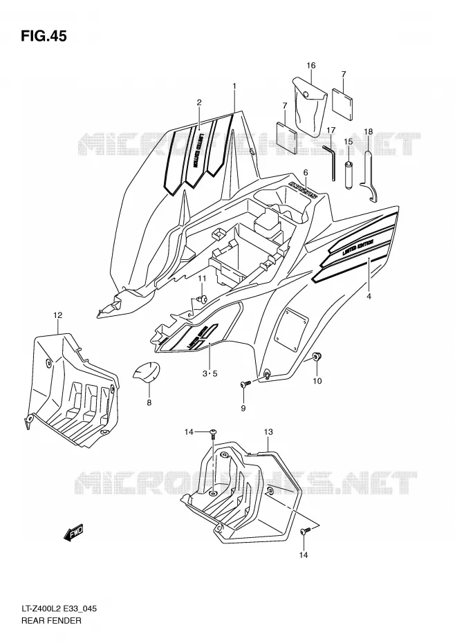 ACHTERSPATBORD (LT-Z400ZL2 E33) Suzuki QUAD 400 QUADSPORT 2012  LT-Z400ZL2(E33)