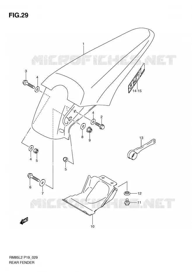 ACHTERSPATBORD (RM85LL2 P19) Suzuki MOTO 85 RM 2012  RM85LL2(P19)