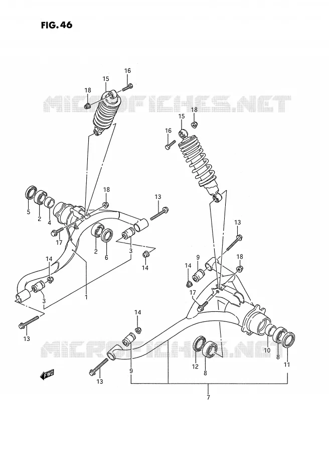 ACHTERWIELOPHANGING ARM (MODELE H) Suzuki QUAD 250 QUADRUNNER 1990  LT-4WDL(E3)