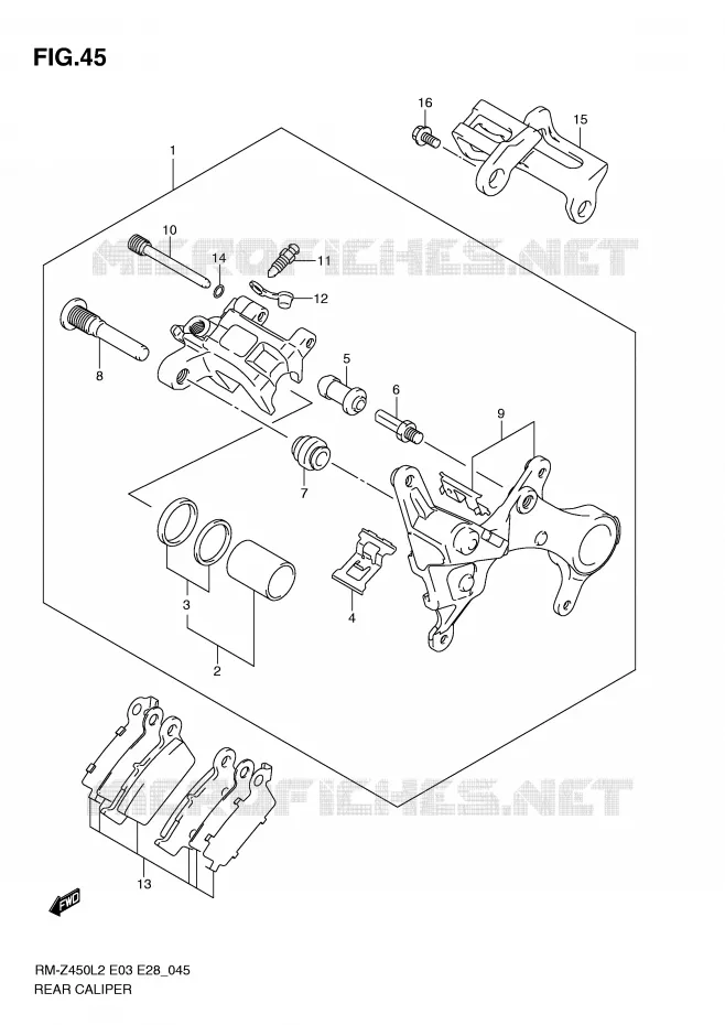 REAR CALIPER Suzuki MOTO 450 RM-Z 2012  RM-Z450L2(E3)
