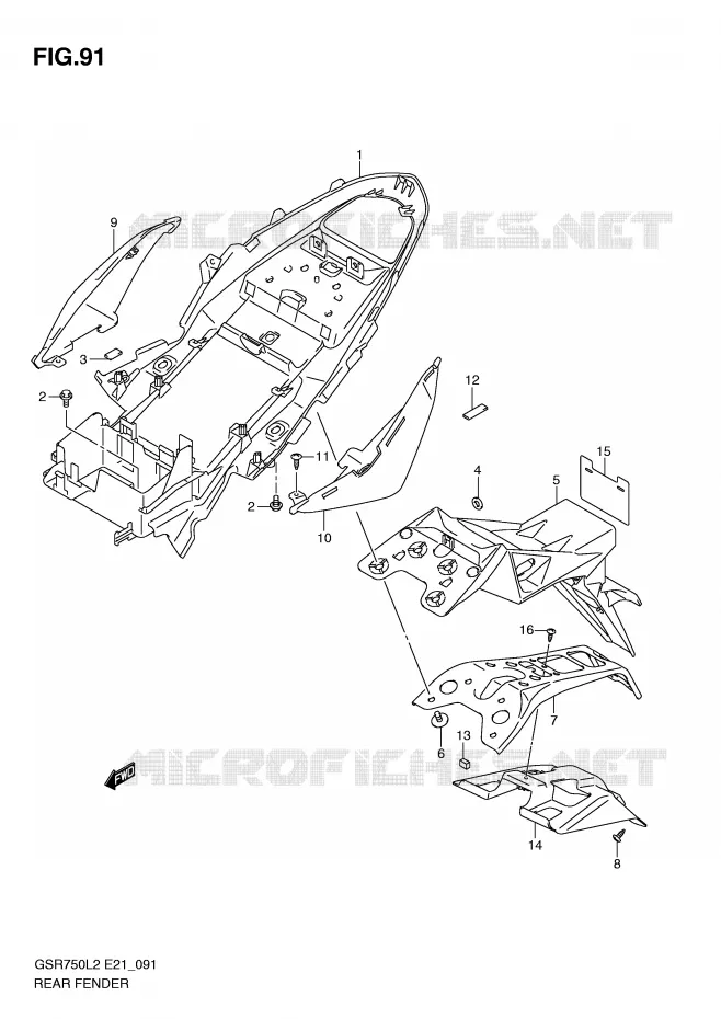 ACHTERSPATBORD (GSR750AL2 E24) Suzuki MOTO 750 GSR 2012  GSR750L2(E21)