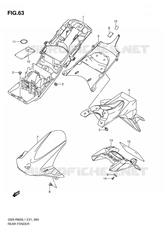 ACHTERSPATBORD (GSX-R600L1 E24) Suzuki MOTO 600 GSX-R 2011  GSX-R600UEL1(E21)