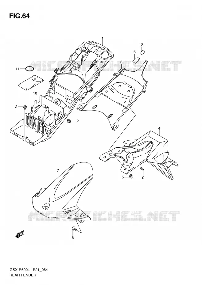 ACHTERSPATBORD (GSX-R600UEL1 E21) Suzuki MOTO 600 GSX-R 2011  GSX-R600UEL1(E21)