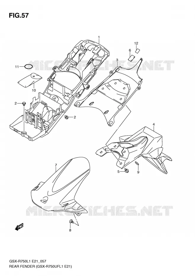 ACHTERSPATBORD (GSX-R750UFL1 E21) Suzuki MOTO 750 GSX-R 2011  GSX-R750L1(E21)