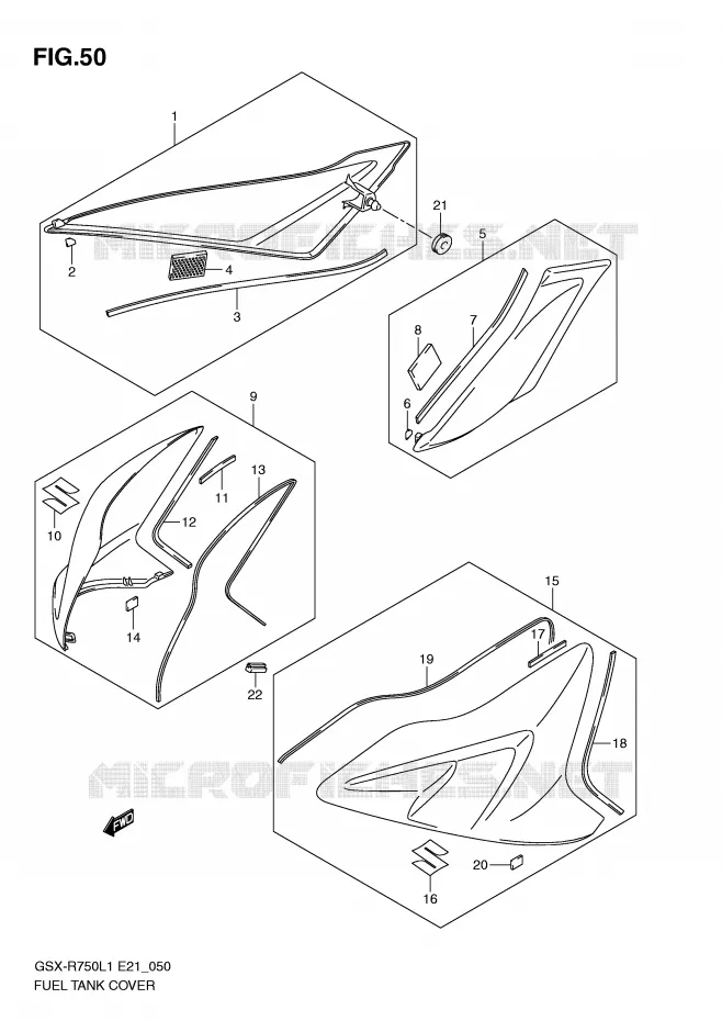 FUEL TANK - COVERS Suzuki MOTO 750 GSX-R 2011  GSX-R750L1(E21)
