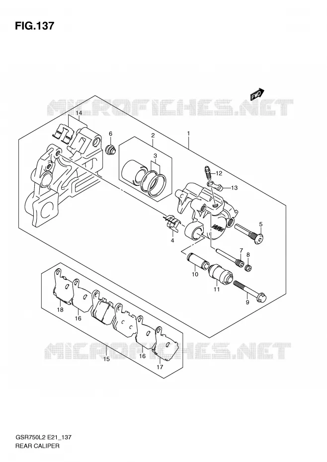 REAR CALIPER (GSR750AUEL2 E21) Suzuki MOTO 750 GSR 2012  GSR750L2(E21)