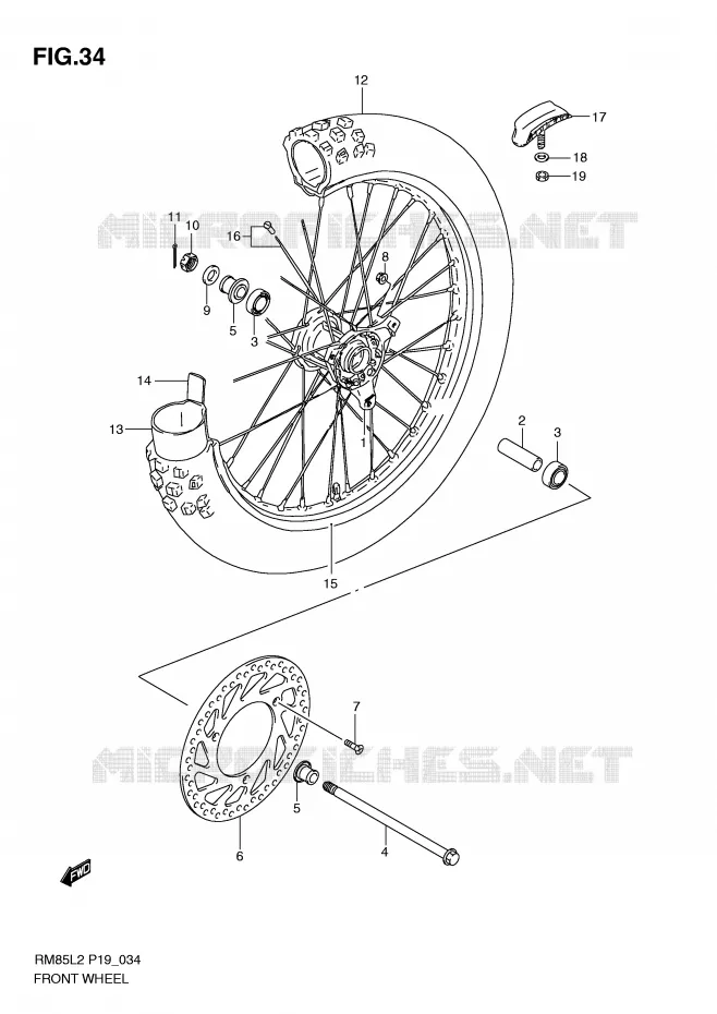 VOORWIEL (RM85L2 P19) Suzuki MOTO 85 RM 2012  RM85L2(P19)