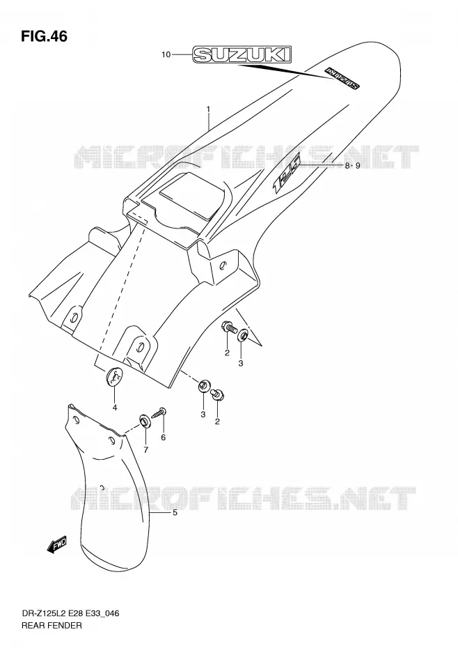 ACHTERSPATBORD (DR-Z125L2 E33) Suzuki MOTO 125 DR-Z 2012  DR-Z125LL2(E28)