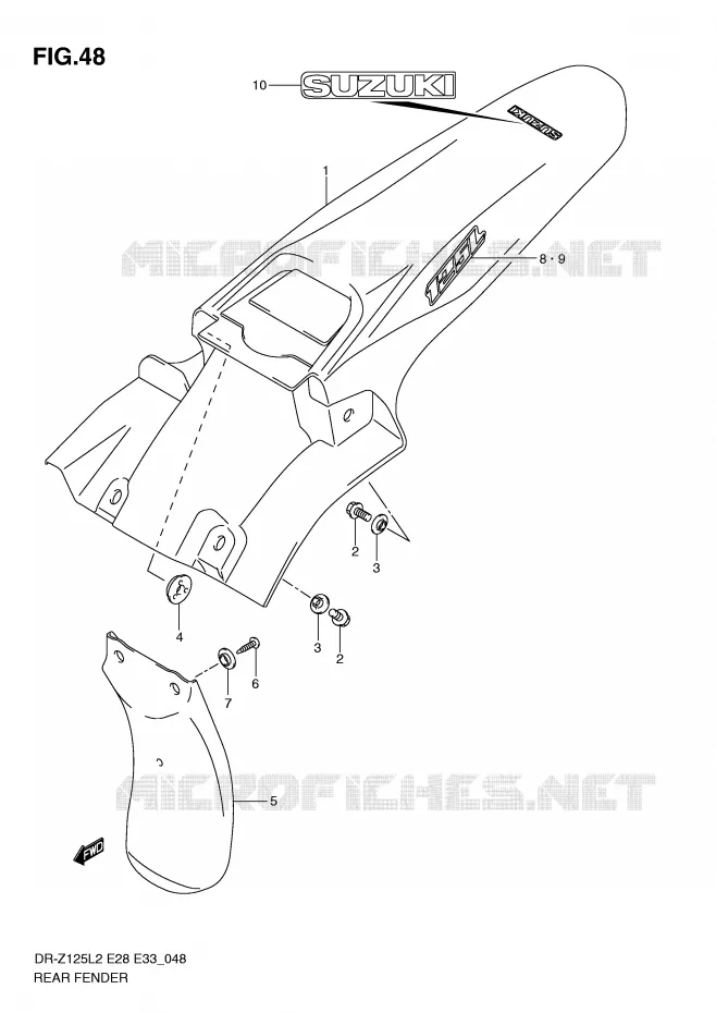 ACHTERSPATBORD (DR-Z125LL2 E33) Suzuki MOTO 125 DR-Z 2012  DR-Z125L2(E28)
