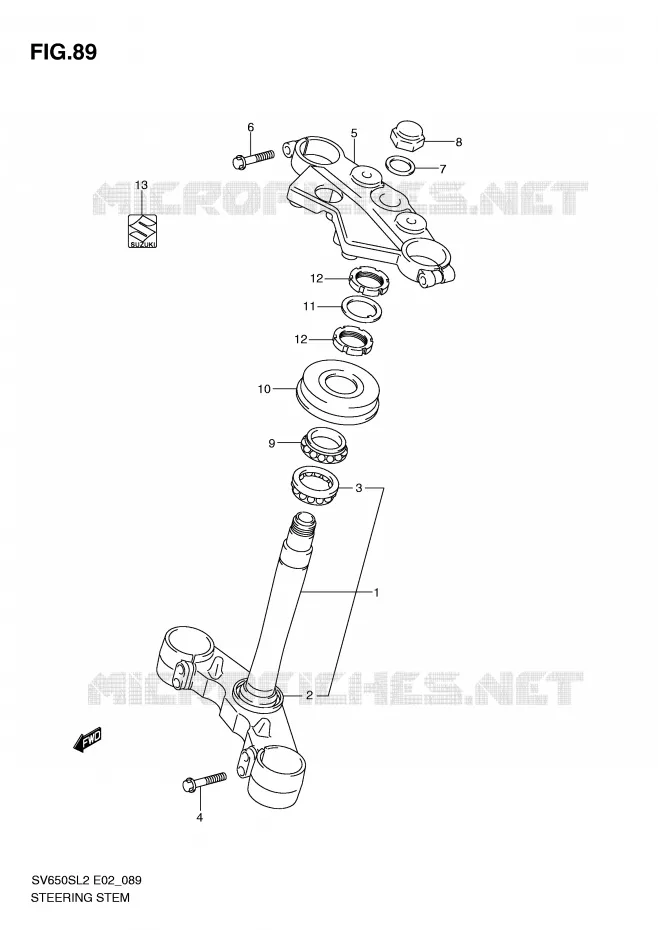 STUURKOLOM (SV650SL2 E2) Suzuki MOTO 650 SV 2012  SV650SAL2(E02)