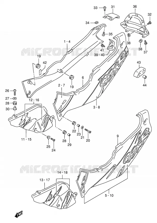 ACHTER KUIP  (MODELE P) Suzuki MOTO 1100 GSX-R 1993  GSX-R1100WP(E2)