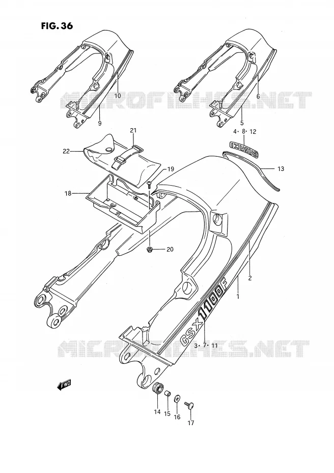 ACHTER KUIP - SEAT COWL (MODELE J) Suzuki MOTO 1100 GSX-F 1993  GSX1100FP(E2)