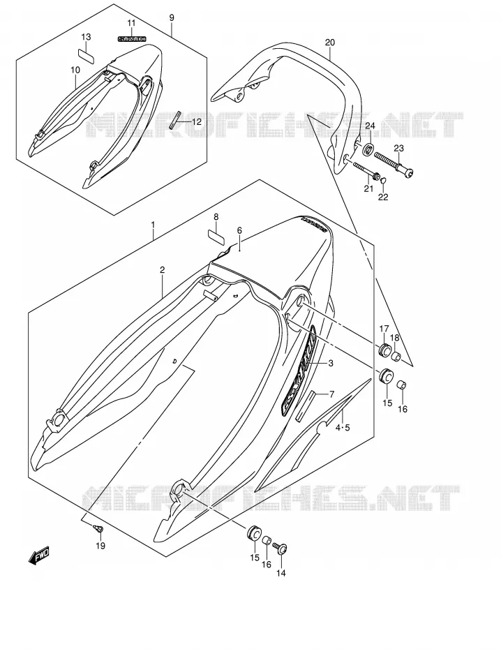 ACHTER KUIP - SEAT COWL (MODELE K4) Suzuki MOTO 1400 GSX 2004  GSX1400K4(E2)