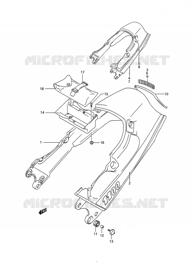 ACHTER KUIP - SEAT COWL (MODELE M/N/P) Suzuki MOTO 1100 GSX-F 1992  GSX1100FN(E28)