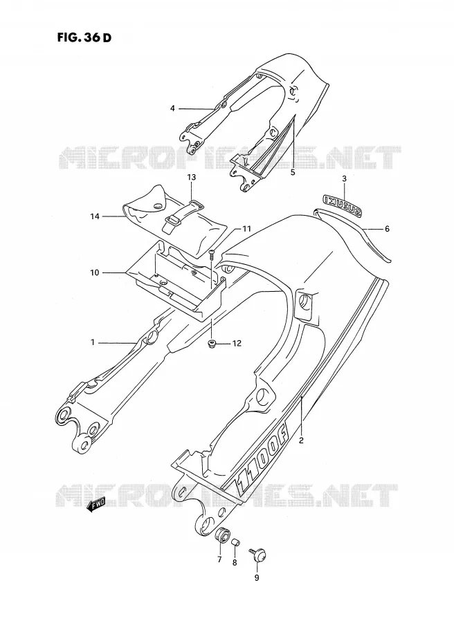 ACHTER KUIP - SEAT COWL (MODELE N/P/R) Suzuki MOTO 1100 GSX-F 1994  GSX1100FR(E2)