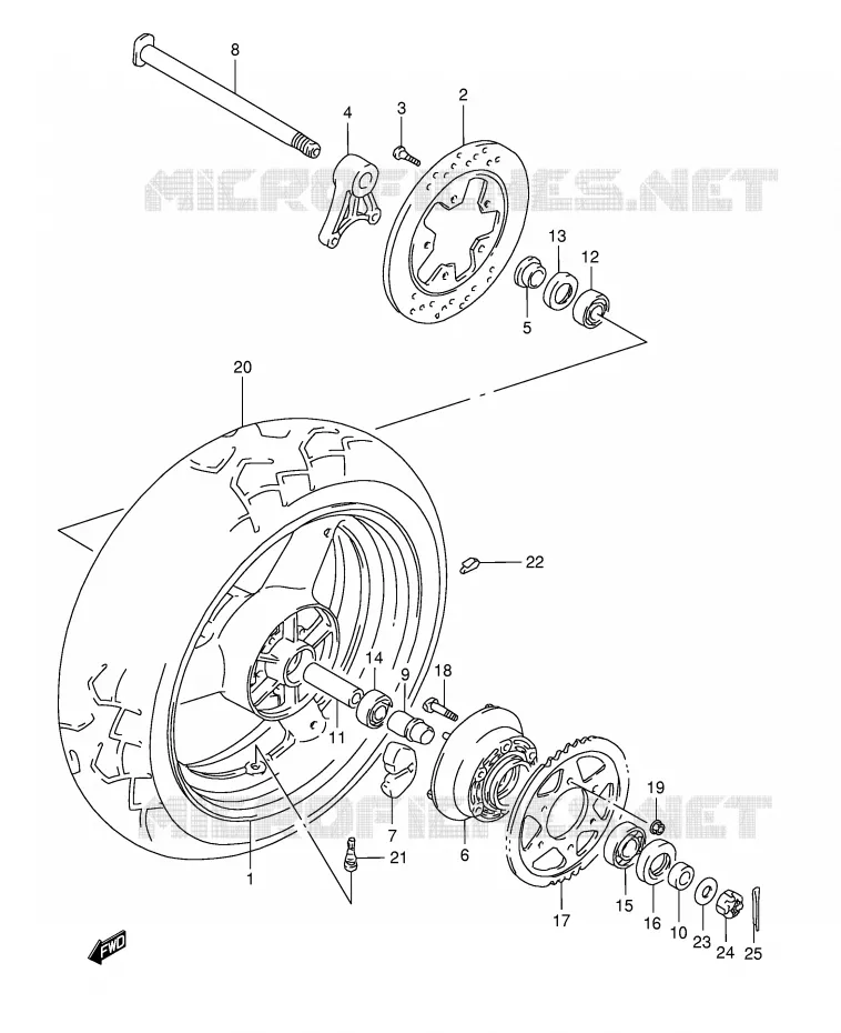 ACHTERWIEL (GSF1200ST/SV/SW/SX/SY) Suzuki MOTO 1200 BANDIT 2000  GSF1200SY(E28)