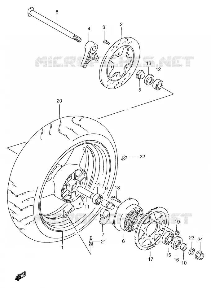 ACHTERWIEL (GSF1200T/V/W/X/Y/ST/SV/SW/SX/SY) Suzuki MOTO 1200 BANDIT 2000  GSF1200SY(E2)
