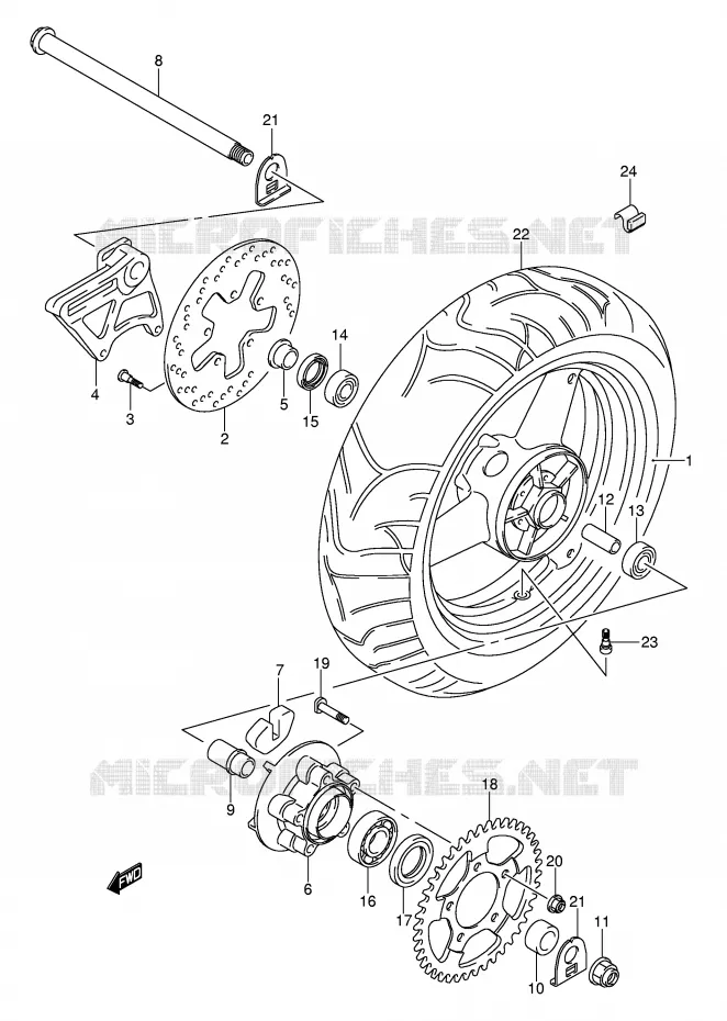 ACHTERWIEL (GSF650K5/UK5/SK5/SUK5/K6/UK6/SK6/SUK6) Suzuki MOTO 650 BANDIT 2005  GSF650SAK5(E2)