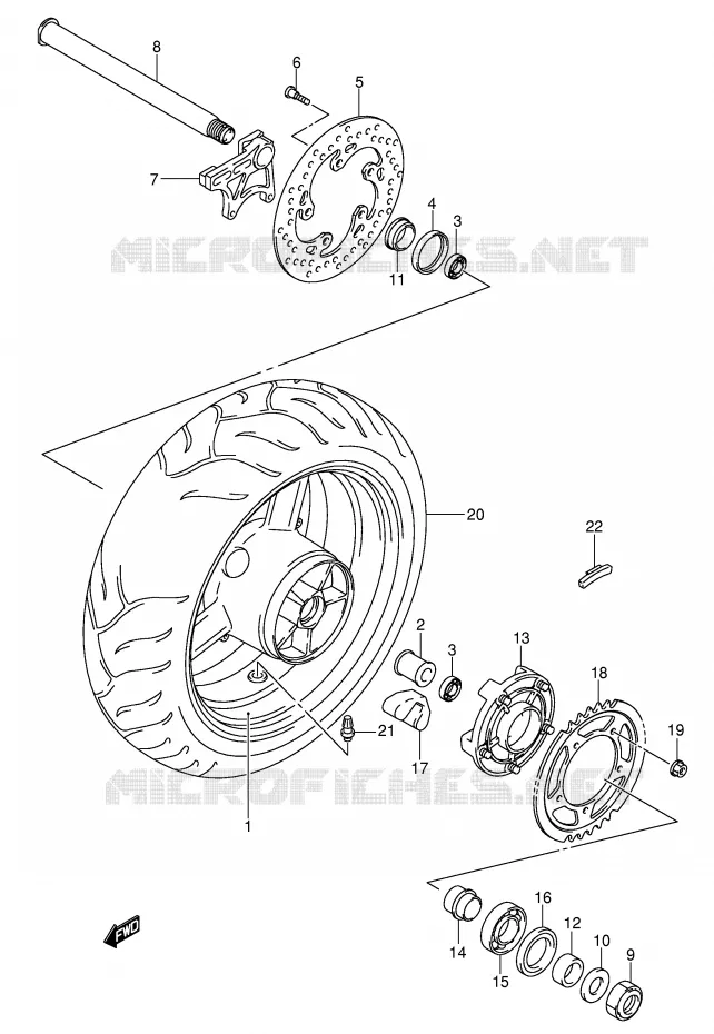 ACHTERWIEL (GSX-R600K4/U2K4/U3K4/K5/U2K5/U3K5) Suzuki MOTO 600 GSX-R 2005  GSX-R600U3XK5(E2)