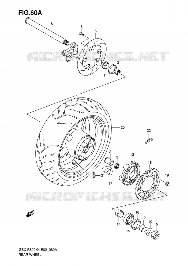 ACHTERWIEL (GSX-R600XK5/U2XK5/U3XK5) Suzuki MOTO 600 GSX-R 2004  GSX-R600U3K4(E2)