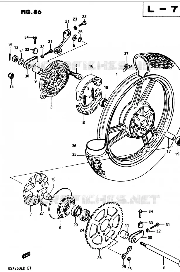 ACHTERWIEL (MODELE D) Suzuki MOTO 250 GSX 1982  GSX250Z(Z/D)