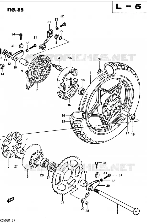 ACHTERWIEL (MODELE Z) Suzuki MOTO 250 GSX 1982  GSX250ESZ(Z/D)
