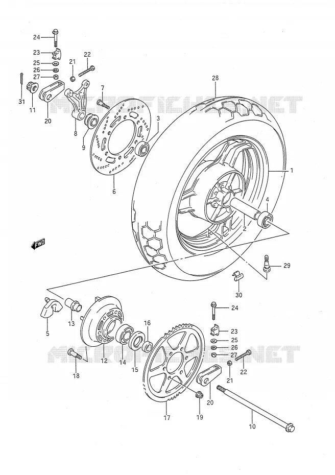 ACHTERWIEL Suzuki MOTO 1100 GSX-F 1990  GSX1100FL(E28)