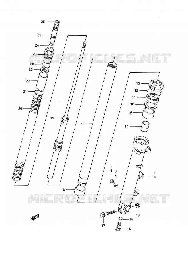 FRONT SCHOKDEMPER (MODELE K/L/M/N/P) Suzuki MOTO 1100 GSX-F 1992  GSX1100FN(E28)