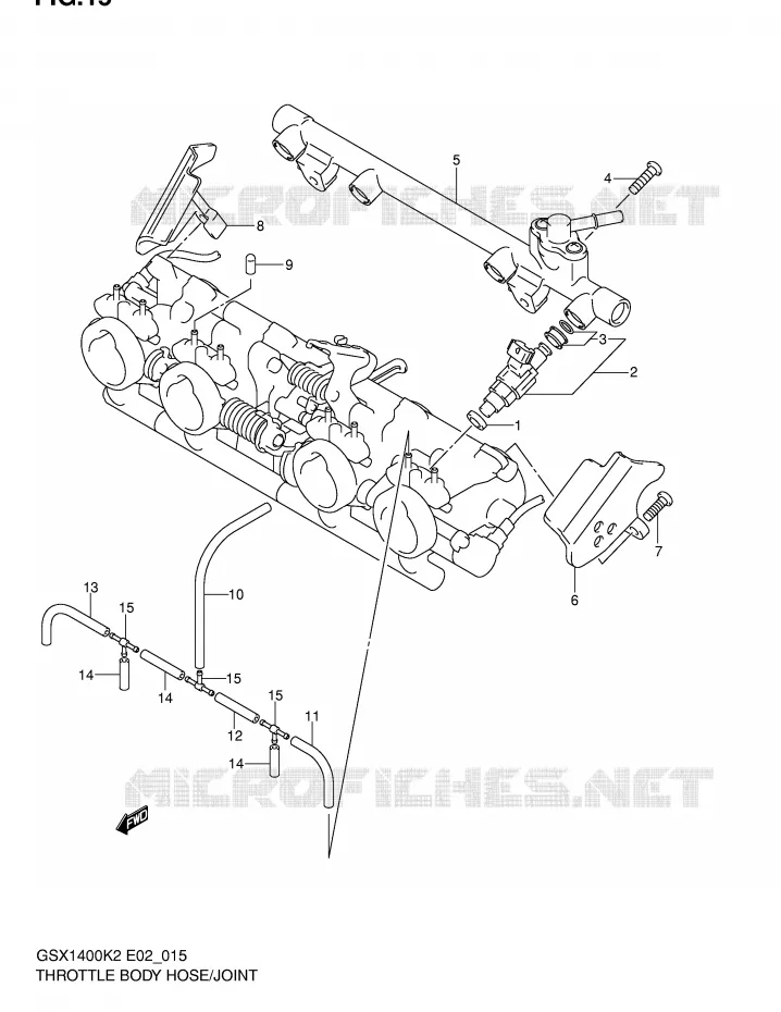 GASKLEPHUIS SLANG / JOINT (MODELE K2) Suzuki MOTO 1400 GSX 2002  GSX1400U1K2(E2)