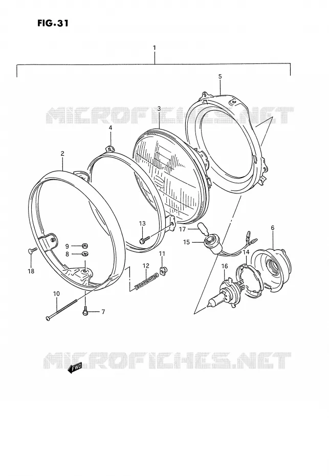 KOPLAMP (MODELE M/N E1,E2,E24) Suzuki MOTO 1100 GSX-G 1993  GSX1100GP(E2)