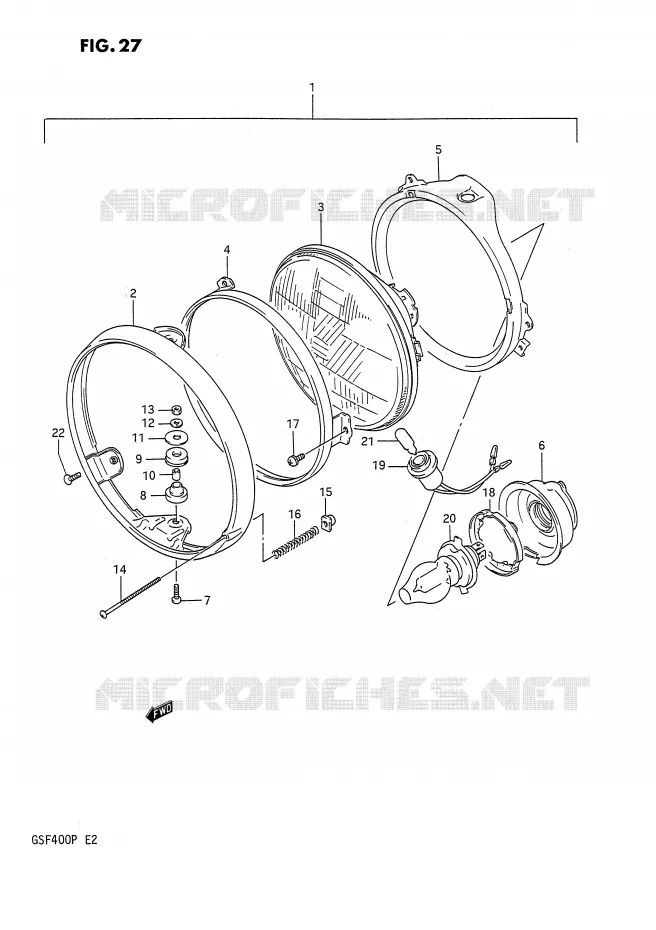 KOPLAMP (MODELE M/N E4,E16,E21,E22,E25,E34,E53) Suzuki MOTO 400 BANDIT 1993  GSF400P(E2)