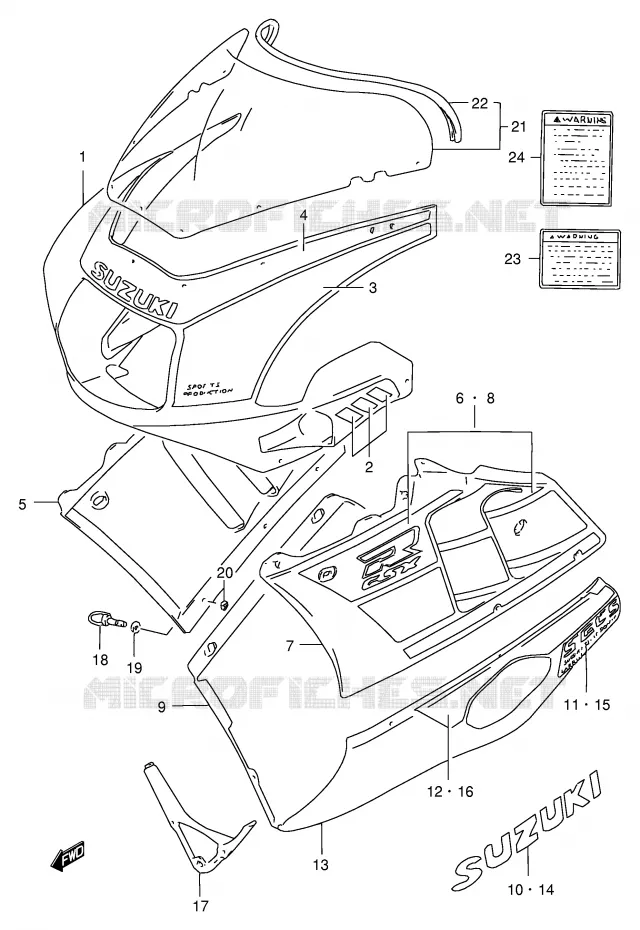 KUIP - ETIKETTEN (GSX-R400RFL) Suzuki MOTO 400 GSX-R 1991  GSX-R400RFM(E30)