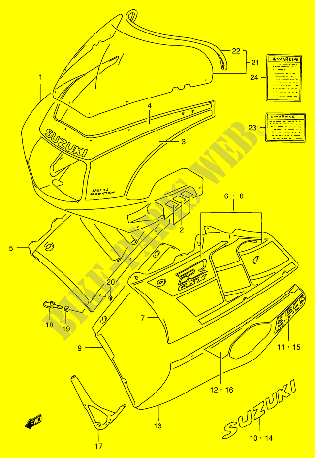 KUIP   ETIKETTEN (GSX R400RFL) voor Suzuki GSX-R 400 1991