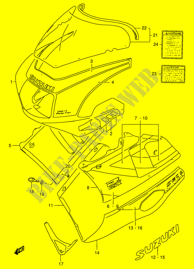KUIP   ETIKETTEN (GSX R400RFM) voor Suzuki GSX-R 400 1990