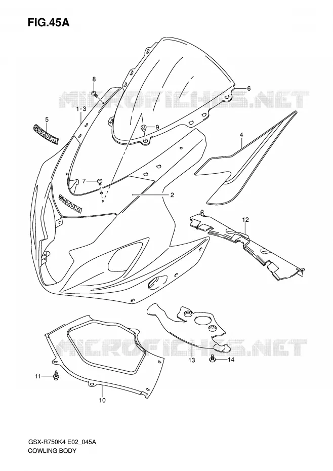 KUIP - ETIKETTEN (MODELE K5) Suzuki MOTO 750 GSX-R 2005  GSX-R750XK5(E2)