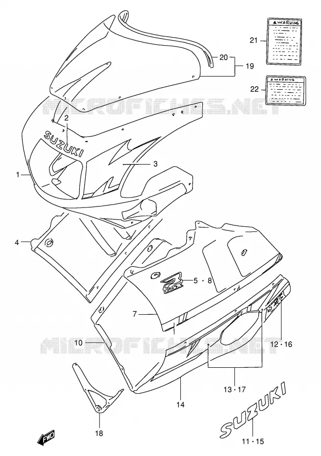 KUIP - ETIKETTEN (MODELE M 08E) Suzuki MOTO 400 GSX-R 1993  GSX-R400RP(E30)